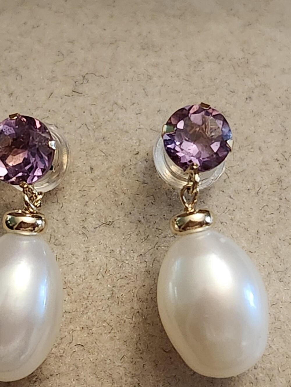 14kt Fresh Pearl Drop Earrings with Amethyst
